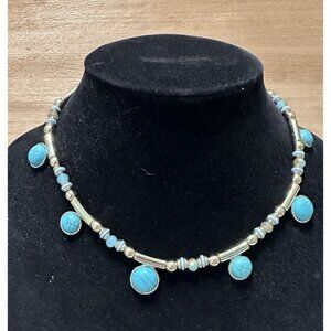 Premier Designs Faux Turquoise Gold Tone Necklace Collar